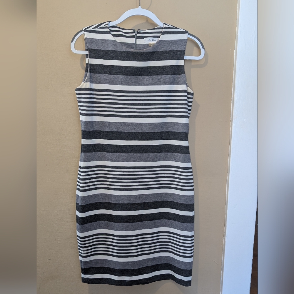 Calvin Klein Black and White Striped Mini Dress